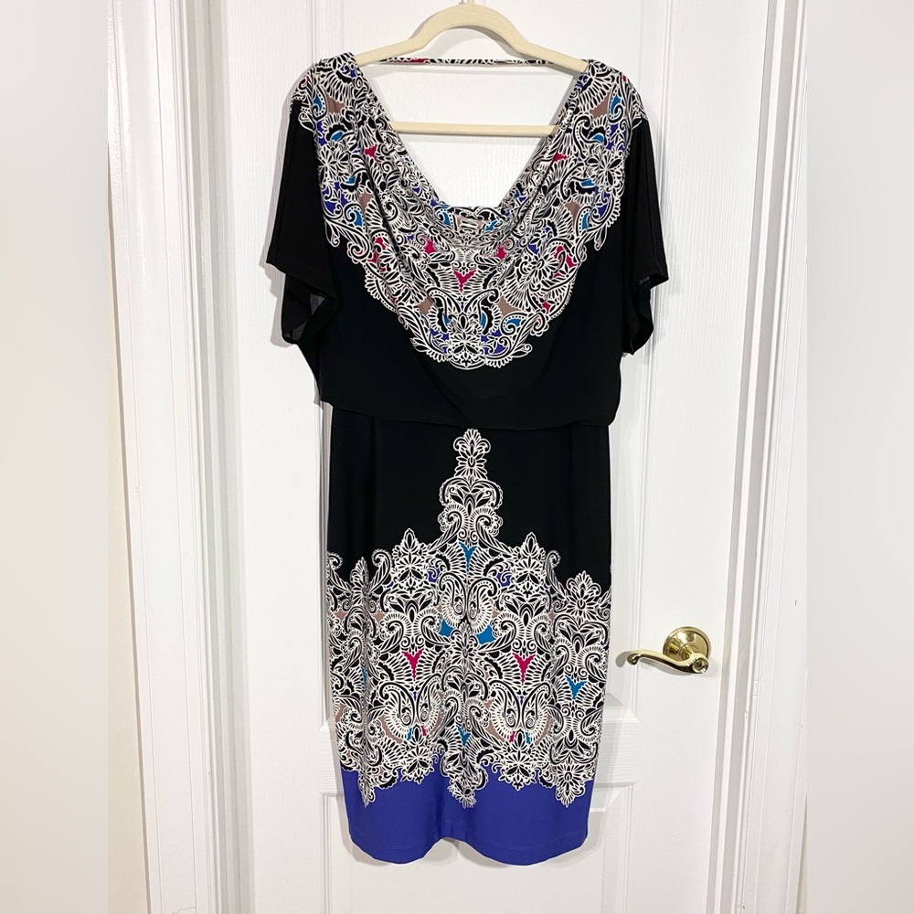 Y2K London Times Wide Draped Neck Short Dolman Sleeve Stretch Dress Size 10
